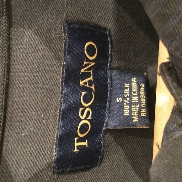 Vintage Toscano 100% Silk Short Sleeve Black and Blue Button Down S - Picture 3 of 4